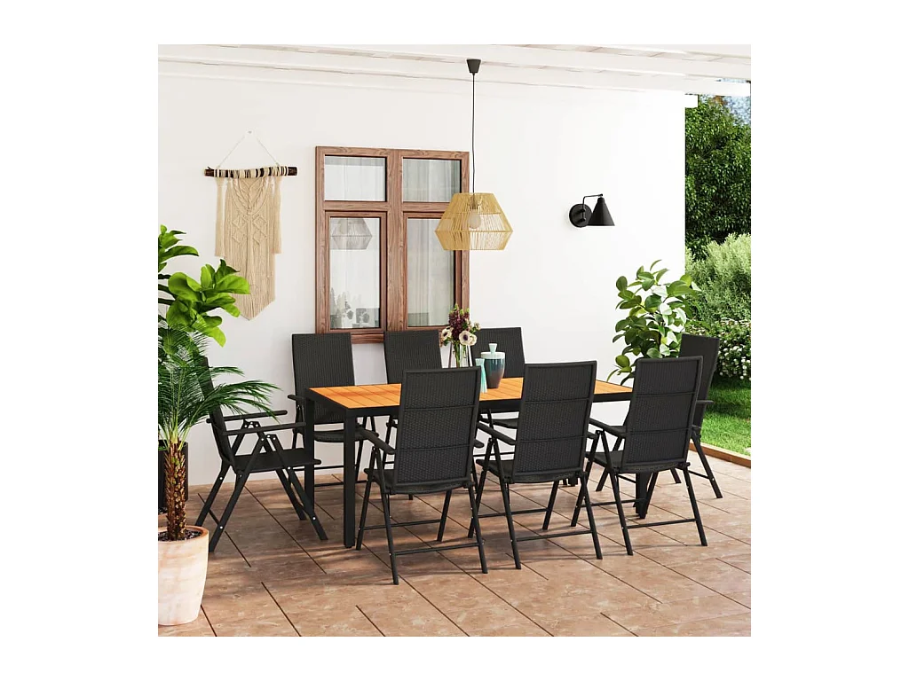 Ensemble de salle à manger de jardin 9 pièces Noir et marron
