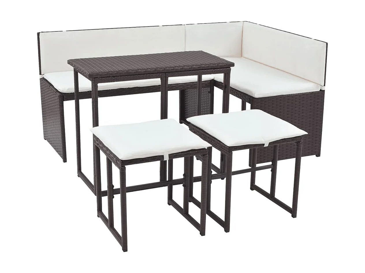 Juego de comedor de jardín 5 piezas ratán PE y acero marrón