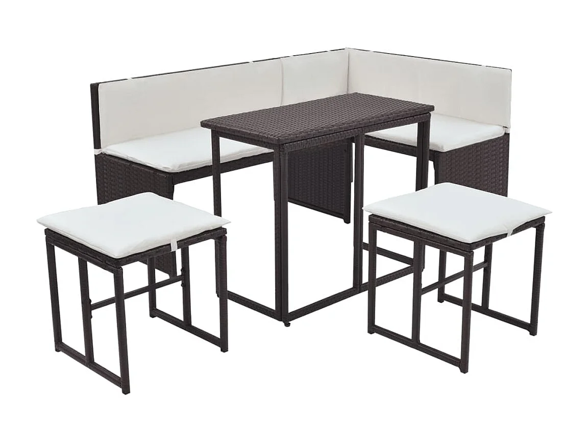 Juego de comedor de jardín 5 piezas ratán PE y acero marrón