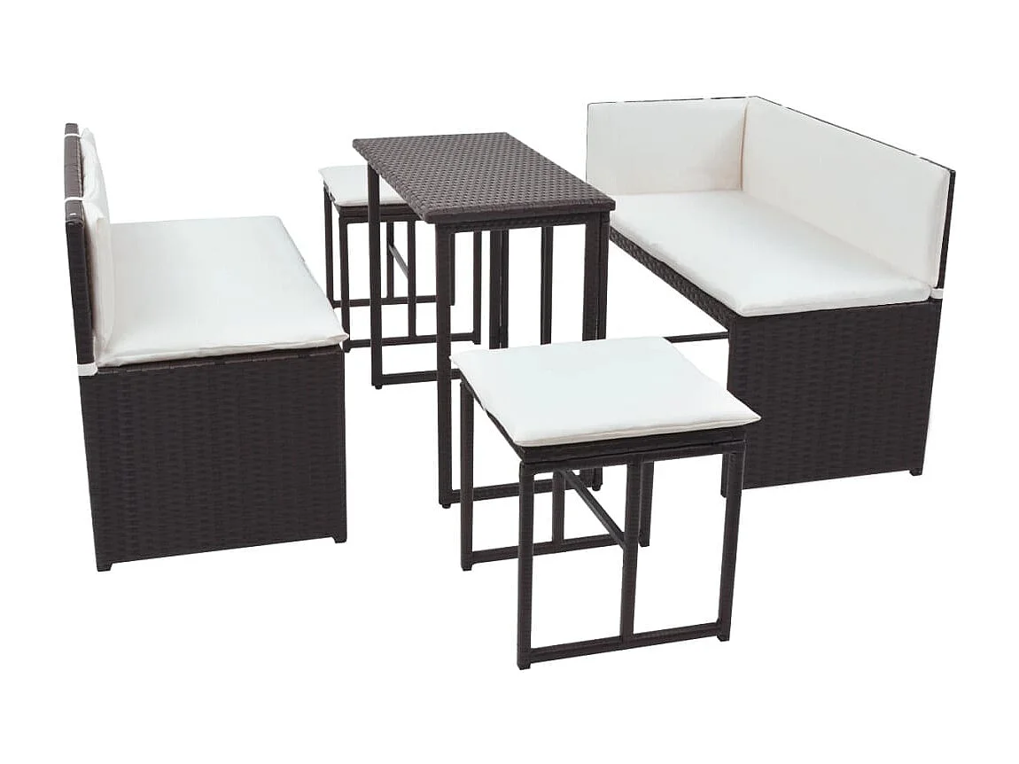 Juego de comedor de jardín 5 piezas ratán PE y acero marrón