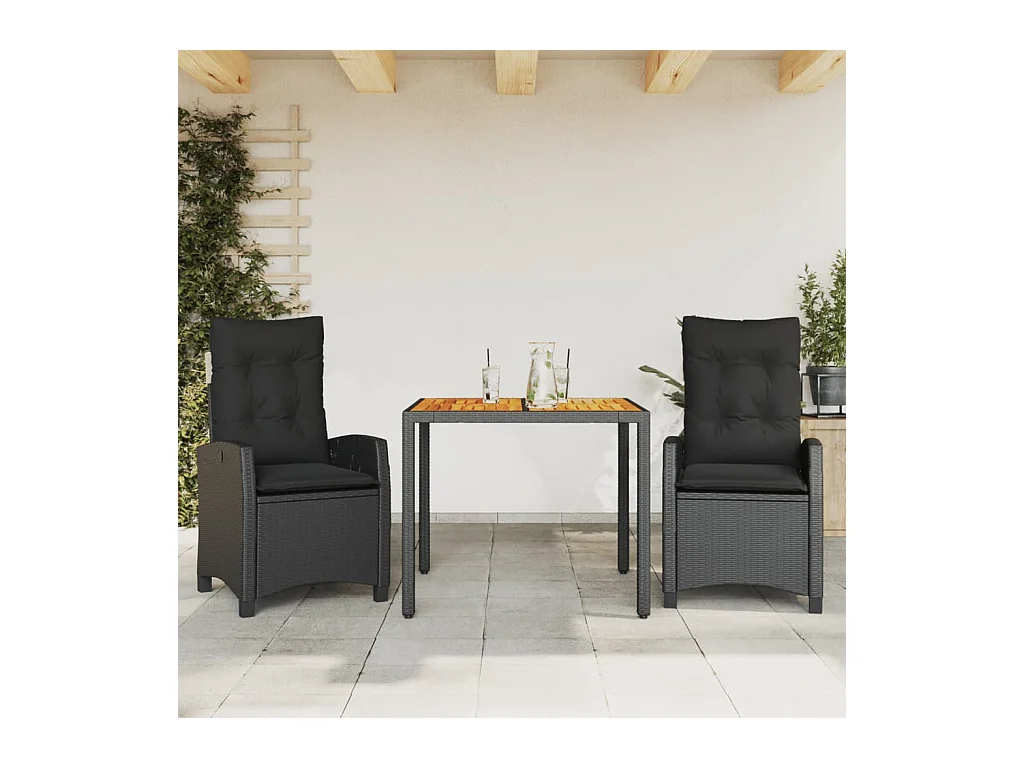 Ensemble à manger de jardin avec coussins 3 pièces Noir