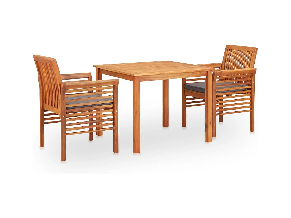 Mobilier à dîner d'extérieur 3 pièces et coussins Acacia solide