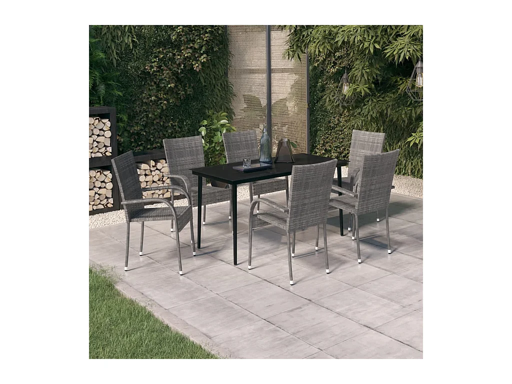 Juego de comedor para jardín 7 piezas gris y negro