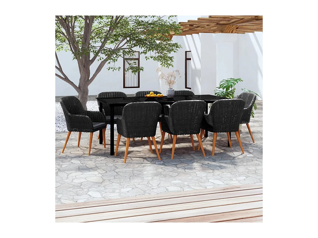 Ensemble de salle à manger de jardin avec coussins 9 pièces Noir