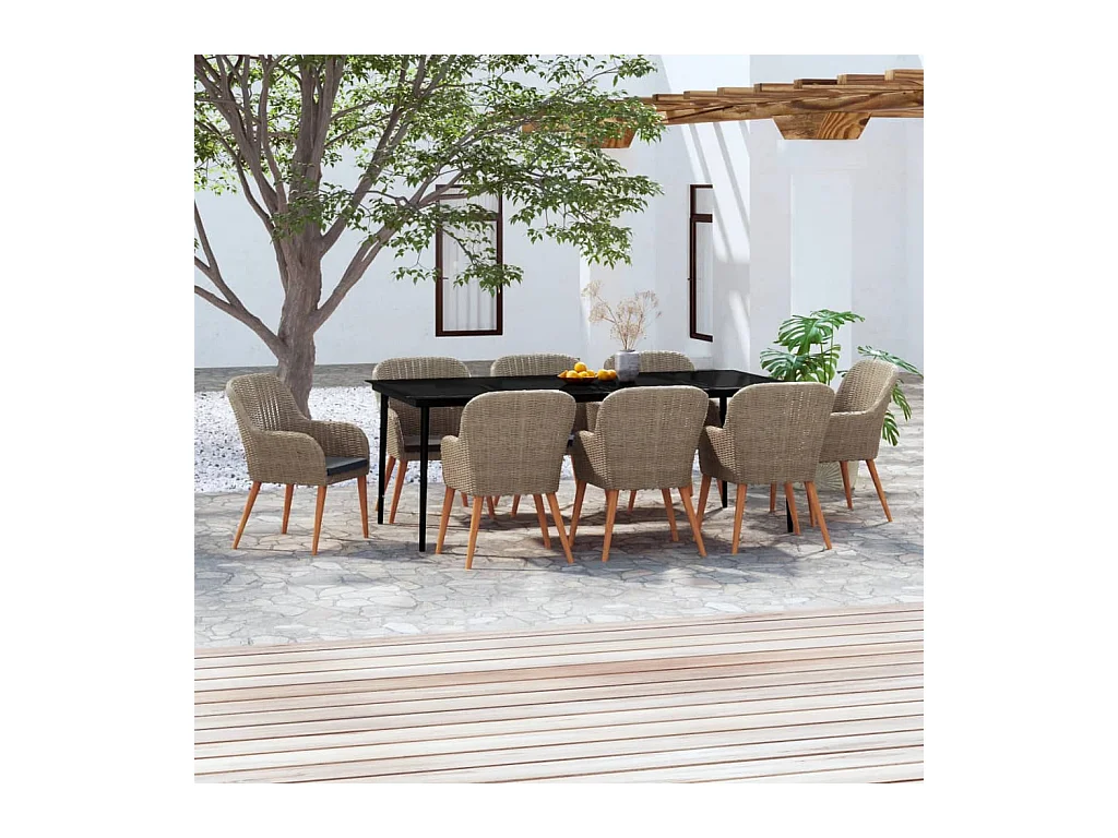 Ensemble de salle à manger de jardin avec coussins 7 pièces Marron