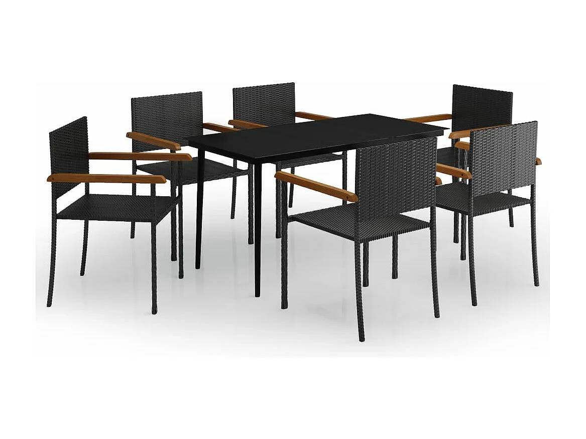 Ensemble de salle à manger de jardin 7 pièces Noir