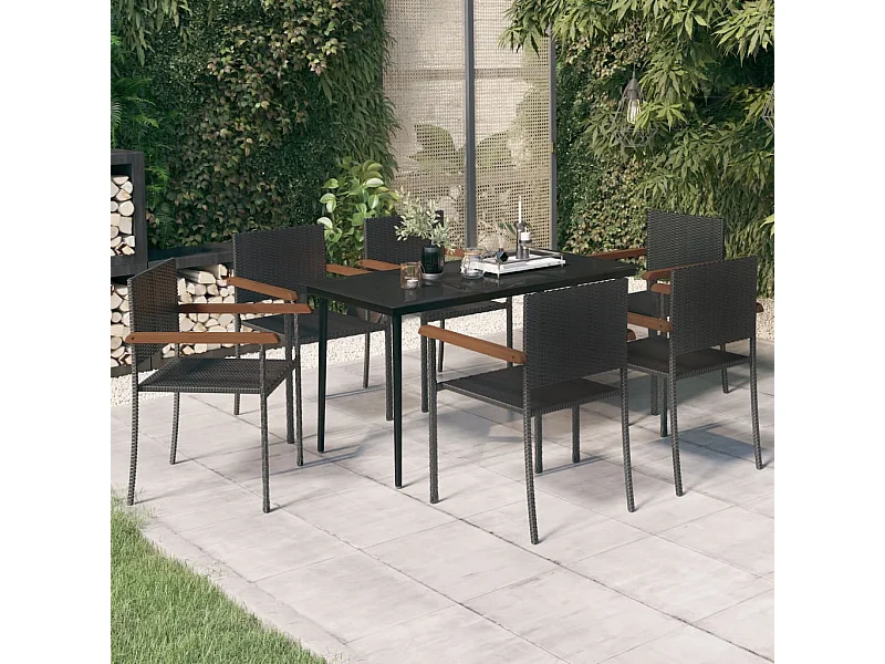 Ensemble de salle à manger de jardin 7 pièces Noir