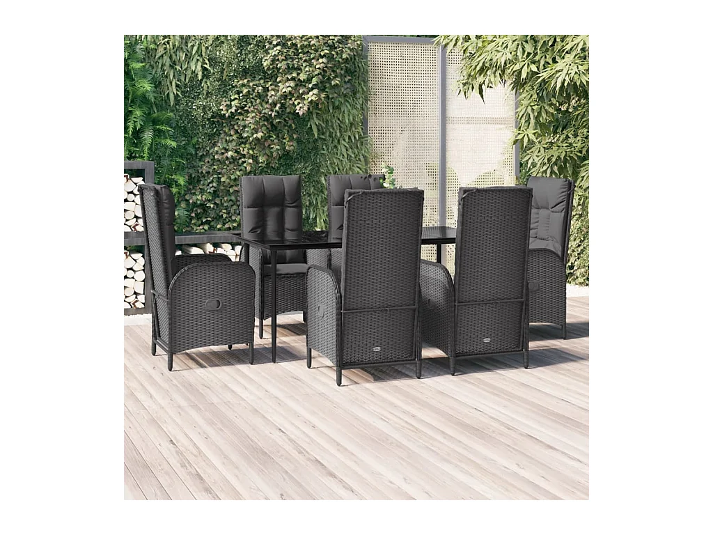 7-delige Tuinset met kussens poly rattan zwart