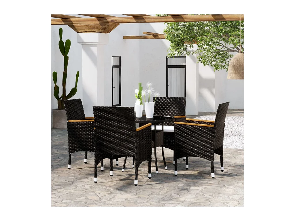 Mobilier de salle à manger de jardin 5 pièces Résine tressée Noir