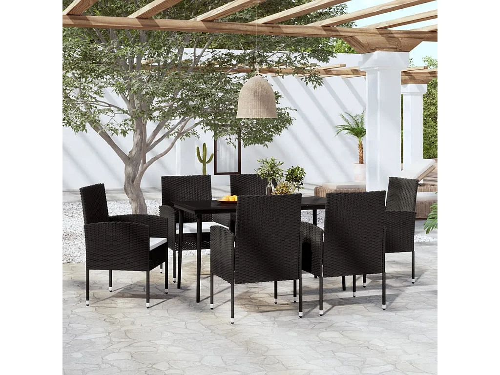 7 peças conjunto de jantar para jardim preto