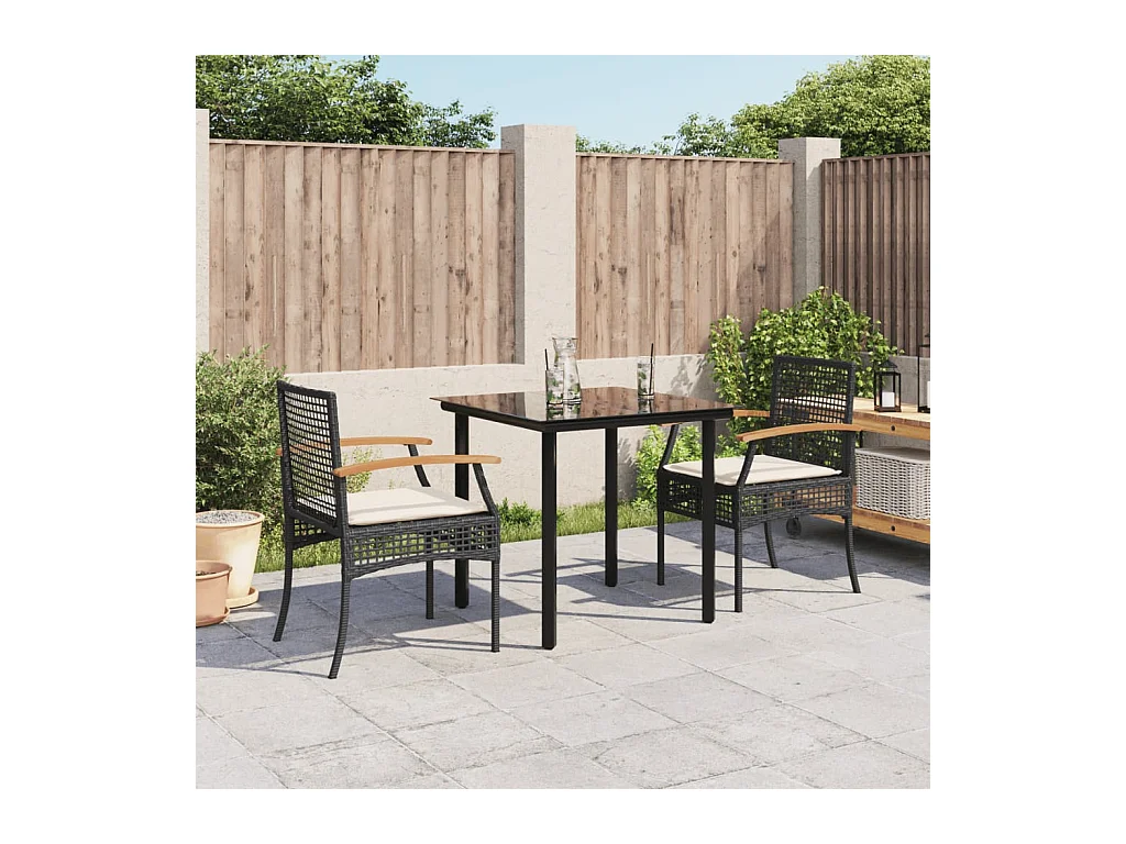 Ensemble à manger de jardin avec coussins 3 pièces Noir