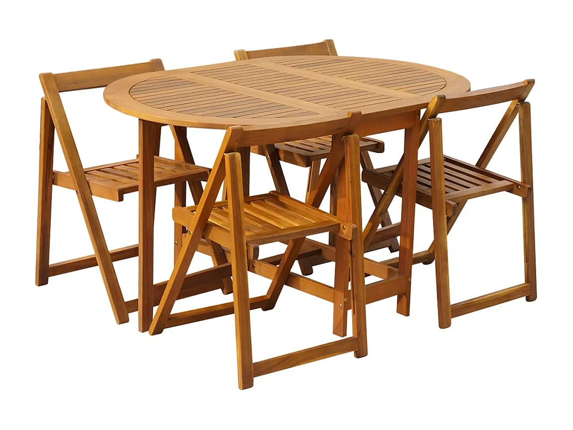 Set comedor de jardín plegable 5 piezas madera maciza de acacia