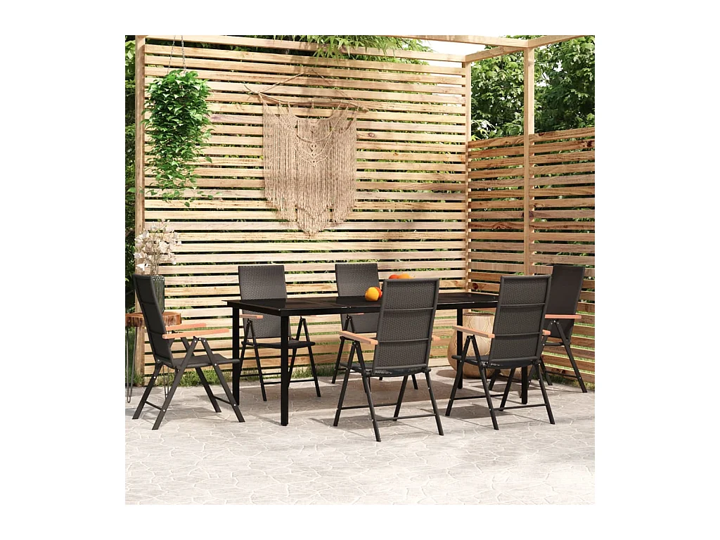 Ensemble de salle à manger de jardin 7 pièces Noir