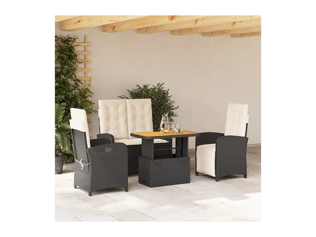 Ensemble à manger de jardin 4 pièces avec coussins noir