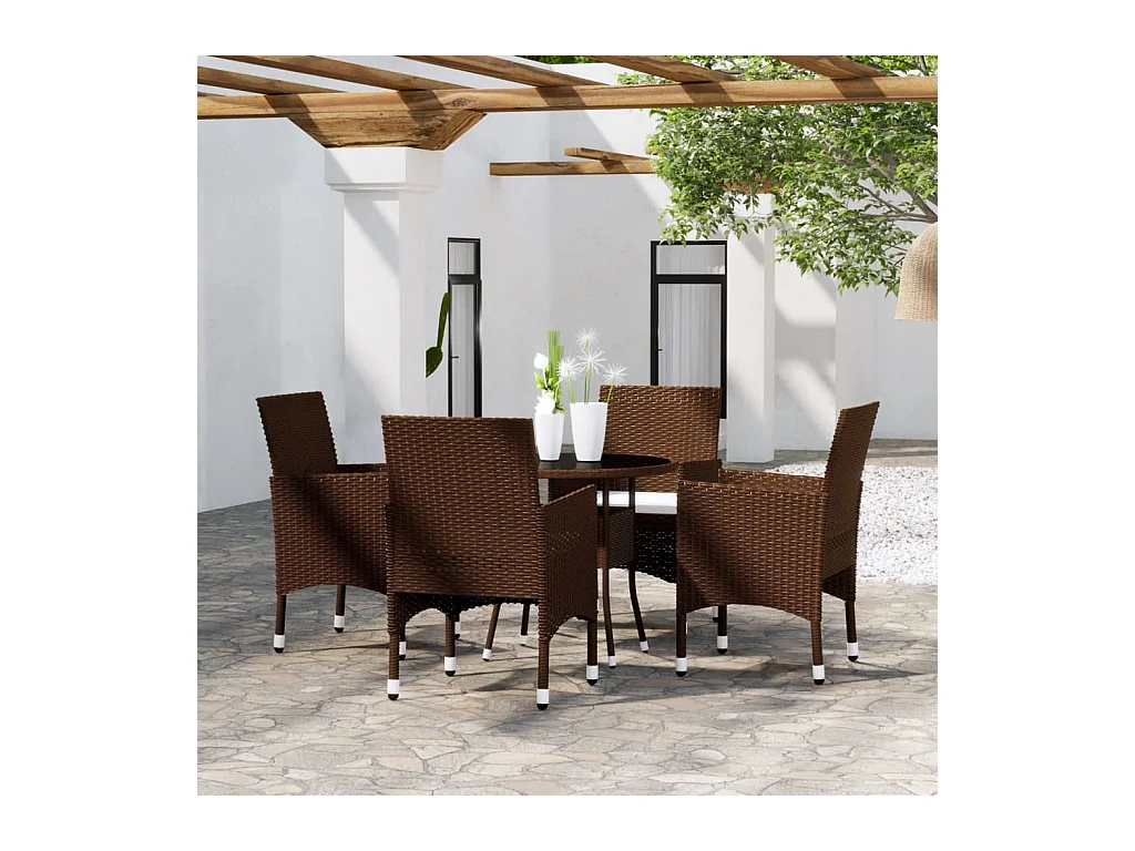 Mobilier de salle à manger de jardin 5 pièces Résine tressée Marron