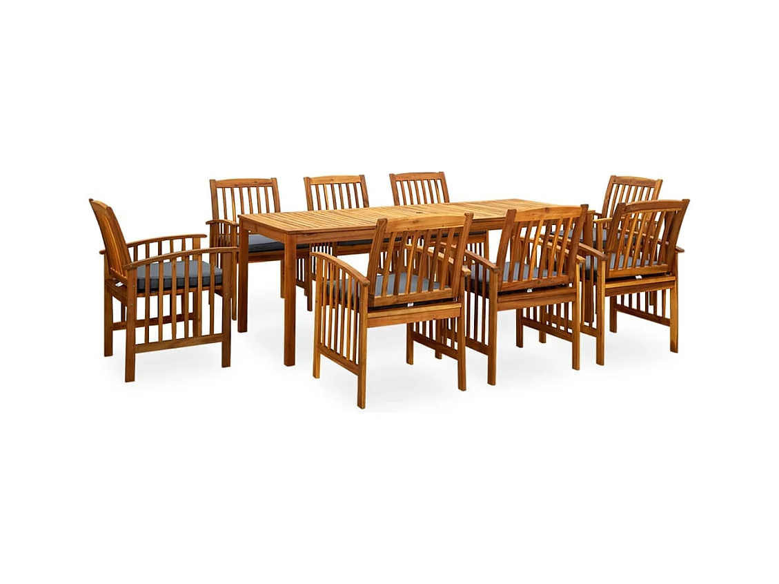 Mobilier à dîner de jardin 9 pièces avec coussins Acacia solide