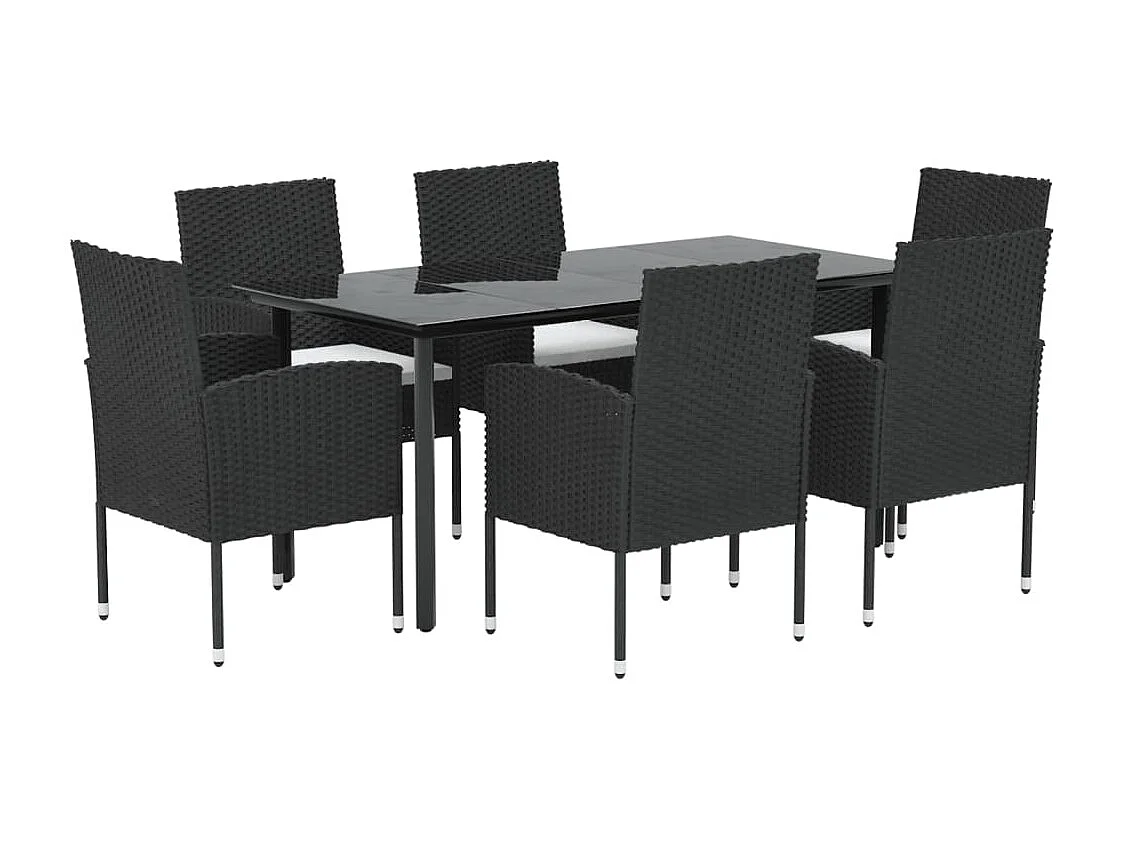 7 peças conjunto de jantar p/ jardim c/ almofadões vime PE preto