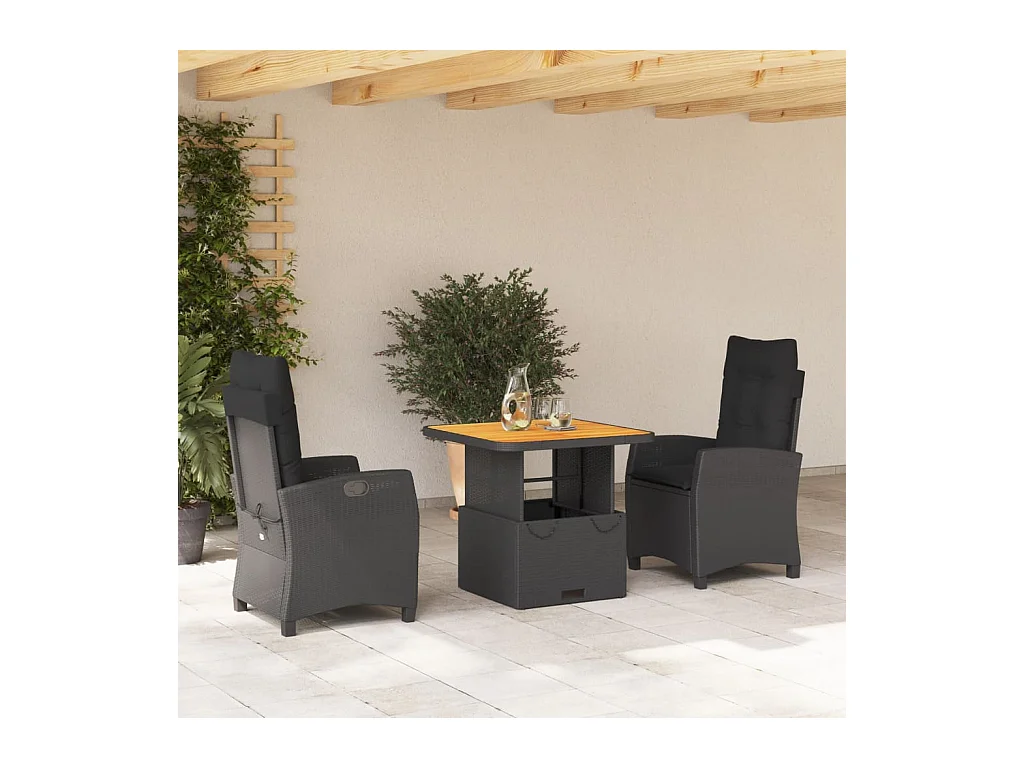 Ensemble à manger de jardin avec coussins 3 pièces Noir
