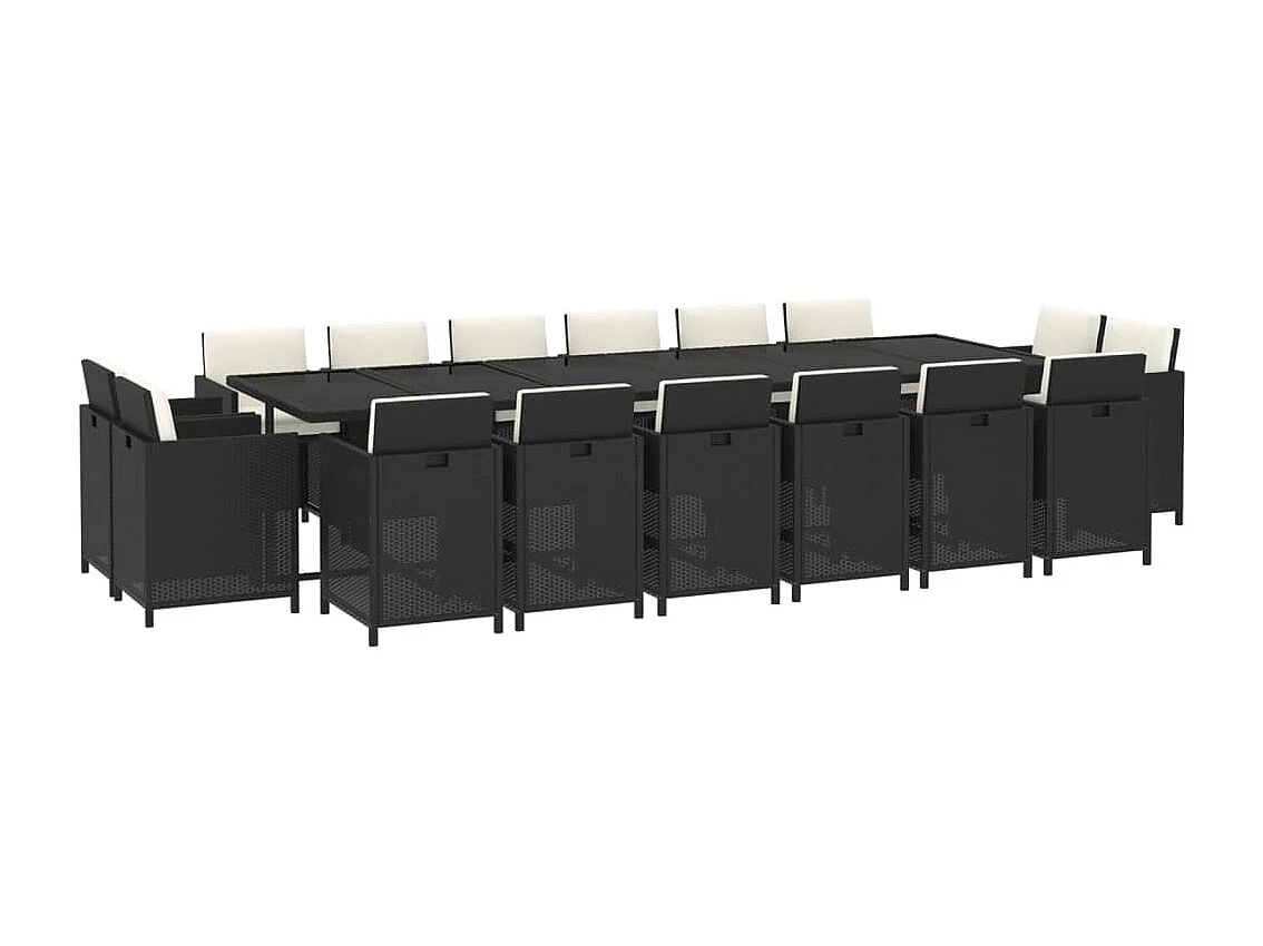 17 peças conjunto jantar p/ jardim c/ almofadões vime PE preto