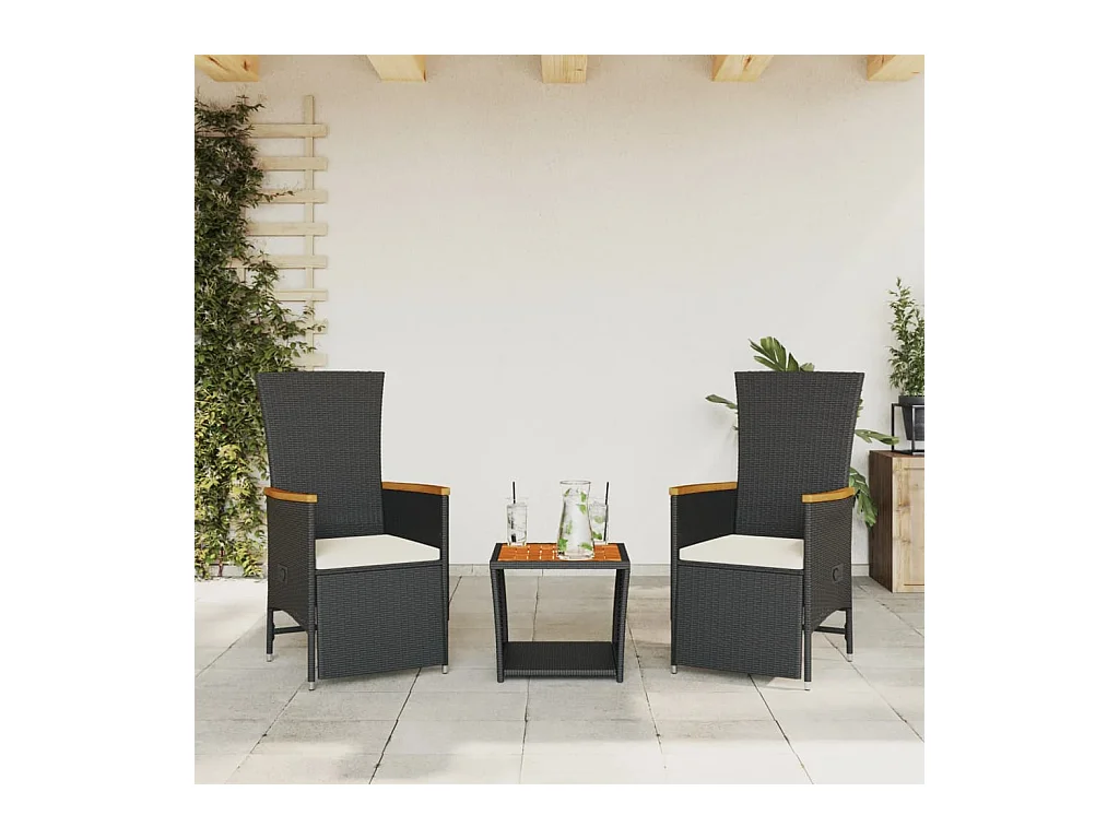 Ensemble à manger de jardin avec coussins 3 pièces Noir