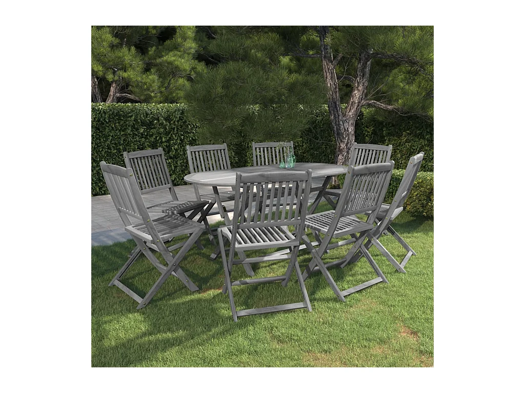 Mobilier à dîner de jardin 9 pièces Bois d'acacia massif Gris