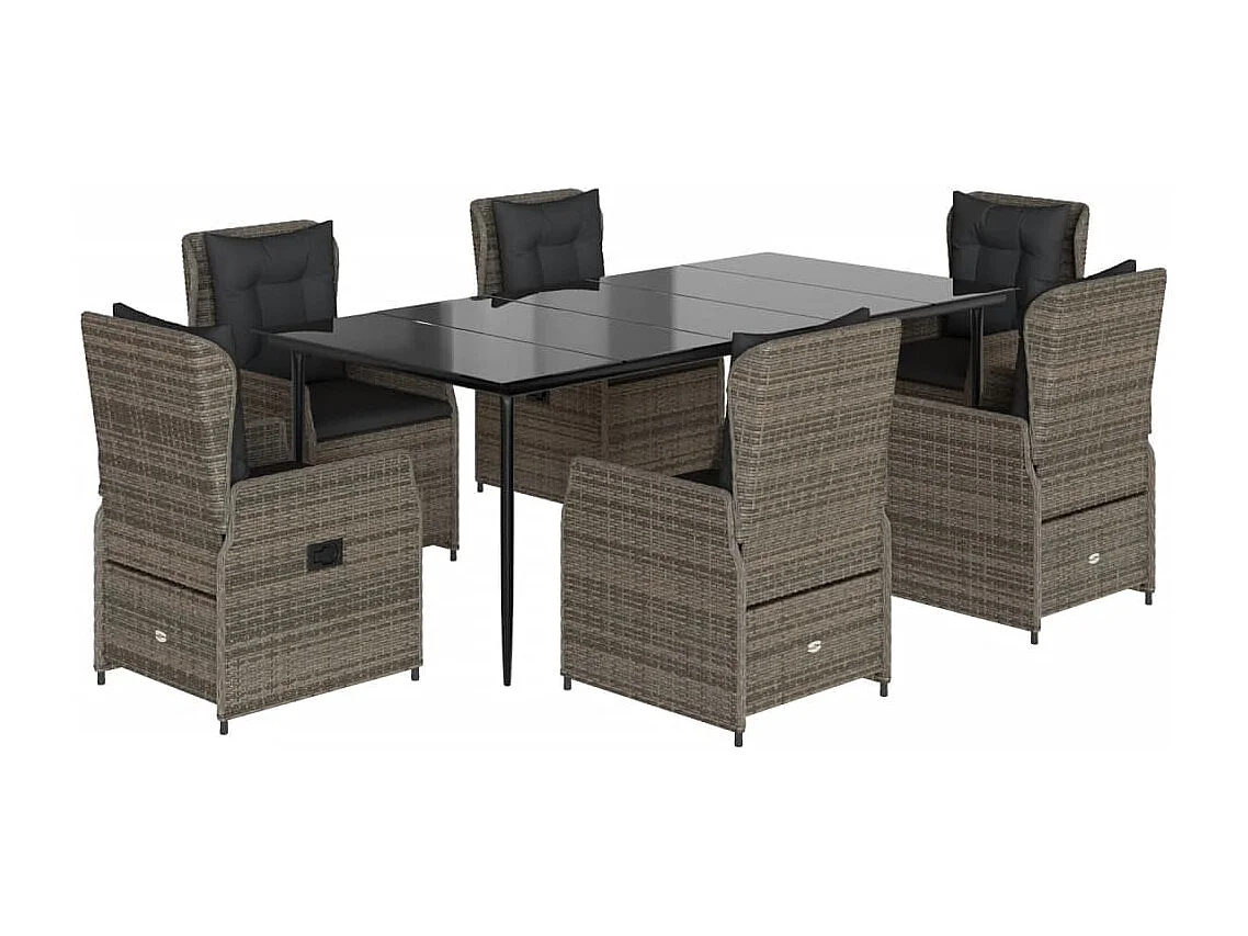 Ensemble à manger de jardin et coussins 7 pièces gris rotin