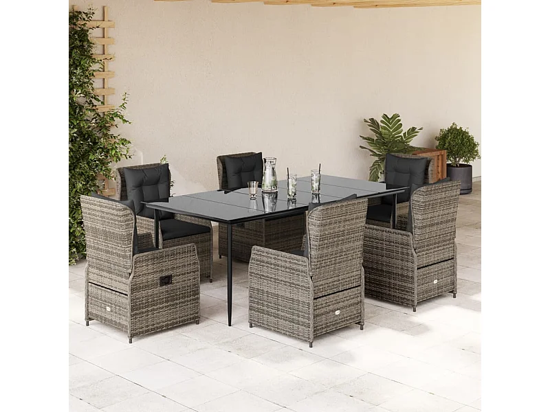 Ensemble à manger de jardin et coussins 7 pièces gris rotin