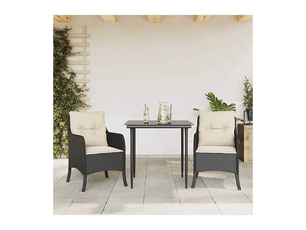 Ensemble à manger de jardin avec coussins 3 pièces Noir