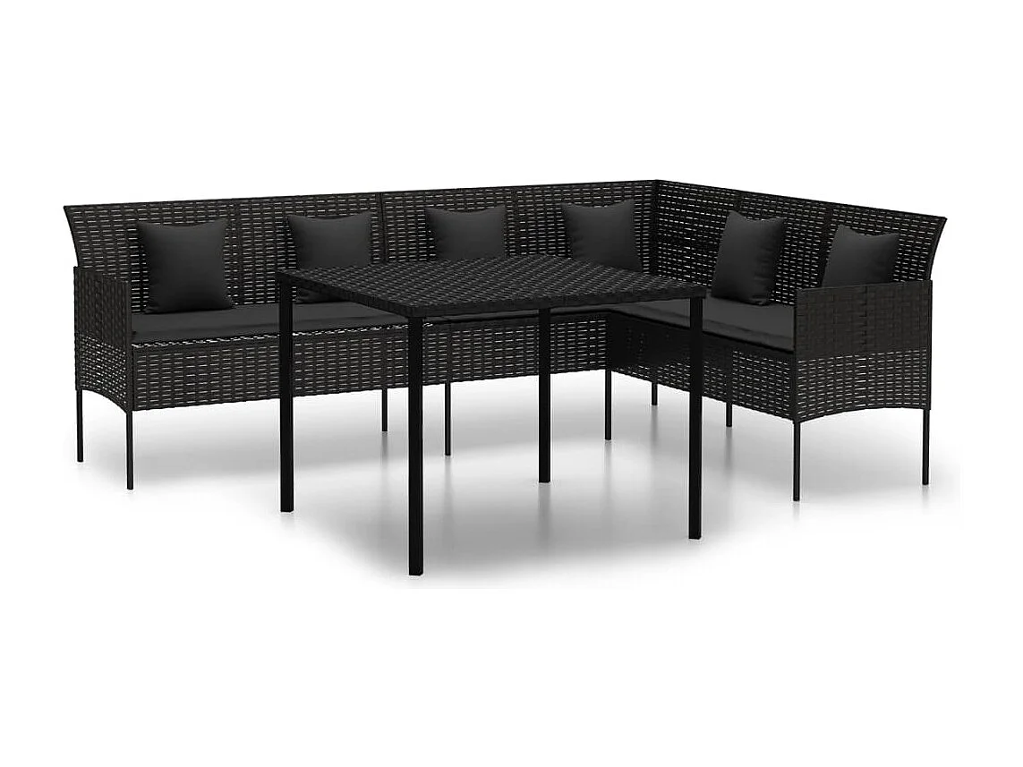 2 peças conjunto de jantar p/ jardim c/ almofadões vime PE preto