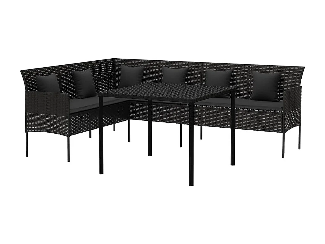 2 peças conjunto de jantar p/ jardim c/ almofadões vime PE preto