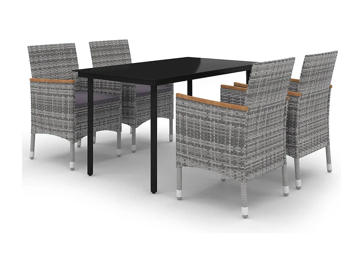 Set comedor de jardín 5 piezas y cojines ratán sintético y vidrio