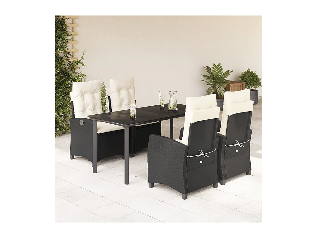 Set de muebles jardín 5 piezas con cojines ratán sintético negro