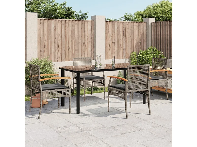 Set comedor de jardín 5 piezas con cojines ratán sintético gris