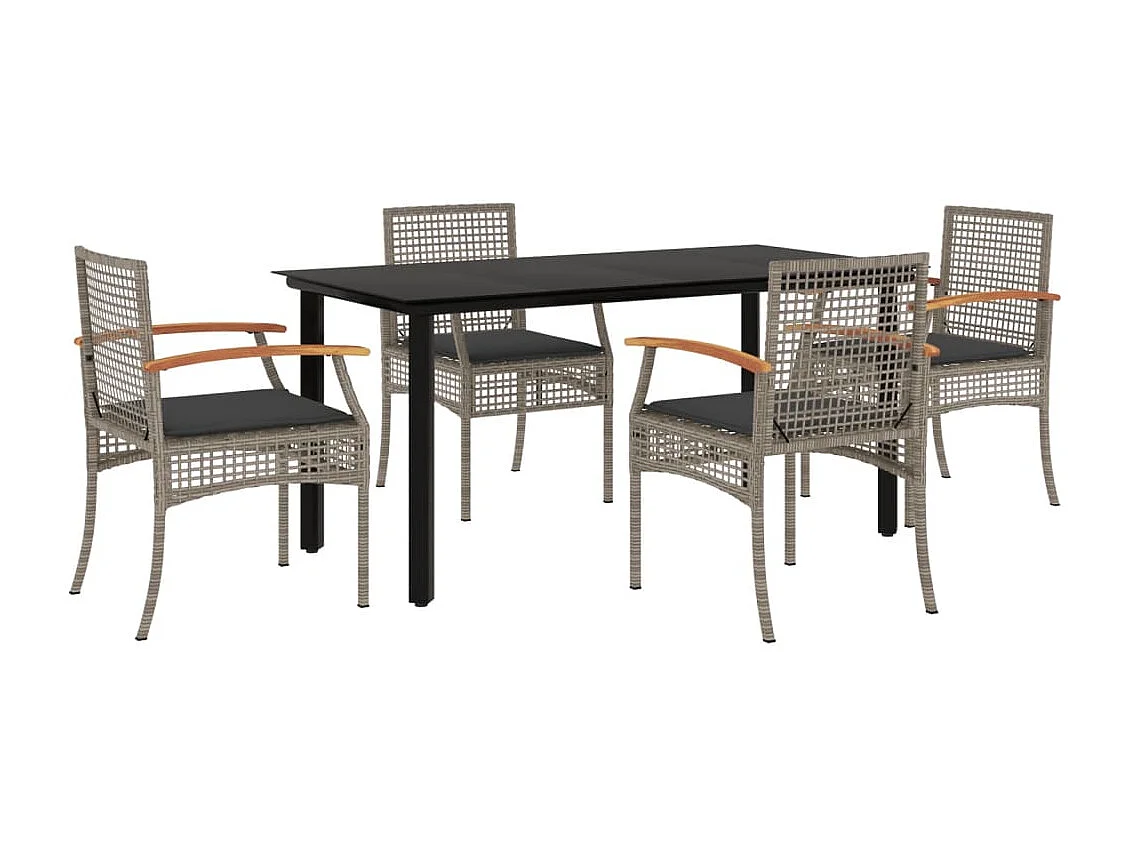 Set comedor de jardín 5 piezas con cojines ratán sintético gris