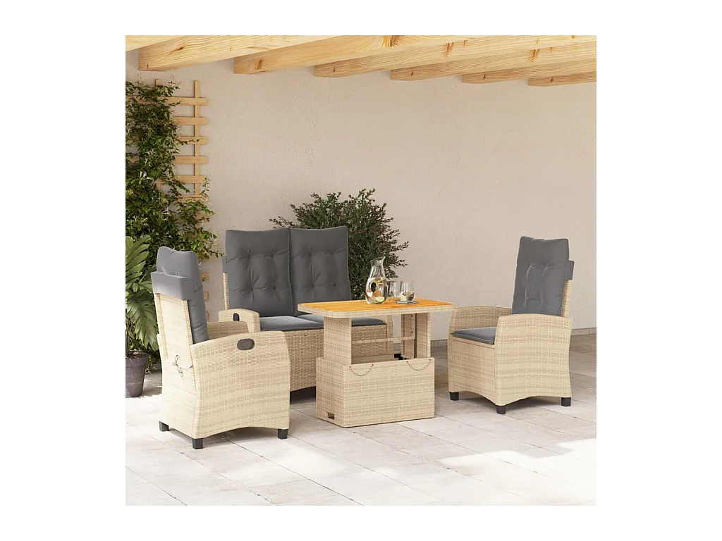 Ensemble à manger de jardin coussins 4 pièces beige résine tressée