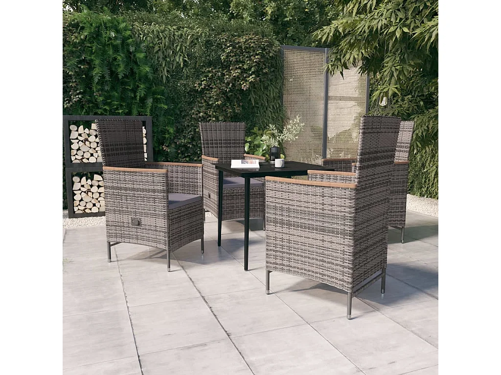 5 peças conjunto de jantar para jardim com almofadões cinzento
