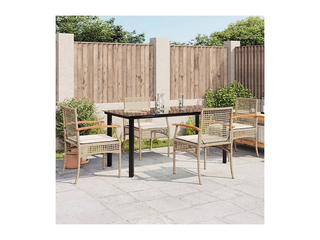 Ensemble à manger de jardin avec coussins 5 pièces Beige poly rotin