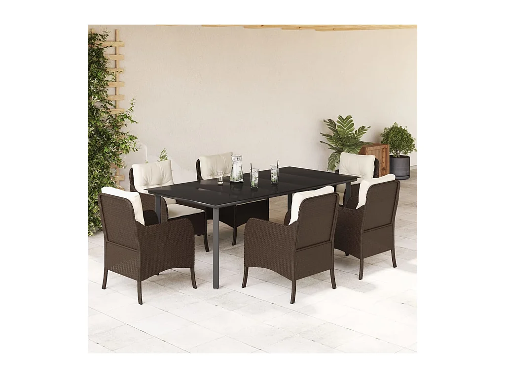 7-delige Tuinset met kussens poly rattan bruin