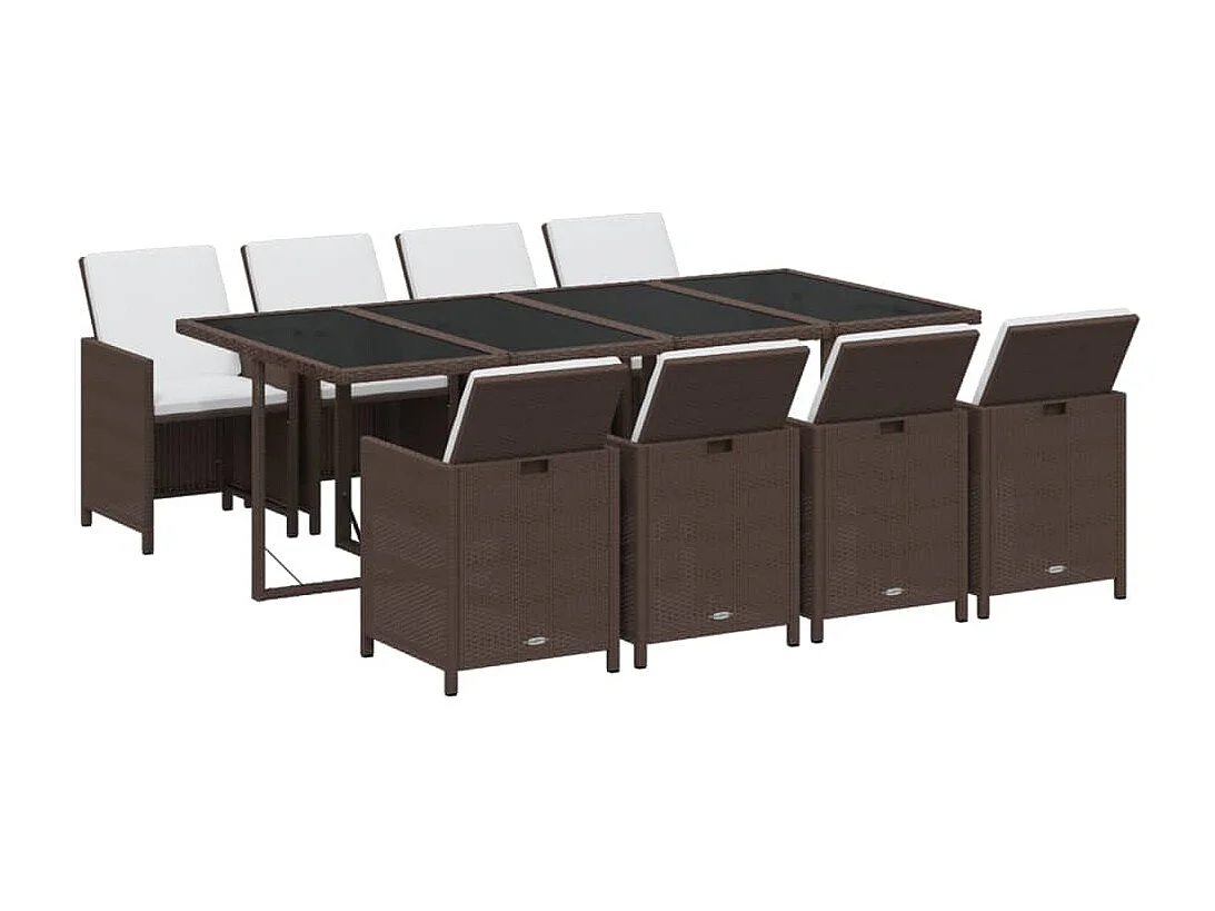 Ensemble à dîner de jardin coussins 9 pièces Résine tressée Marron