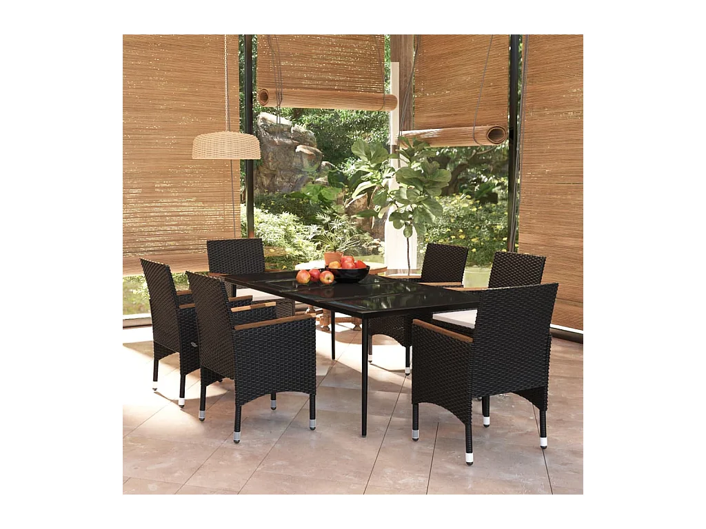 Mobilier de salle à manger de jardin avec coussins 7 pièces Noir