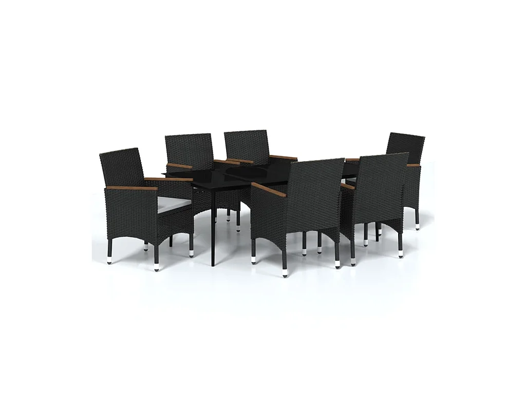 Mobilier de salle à manger de jardin avec coussins 7 pièces Noir