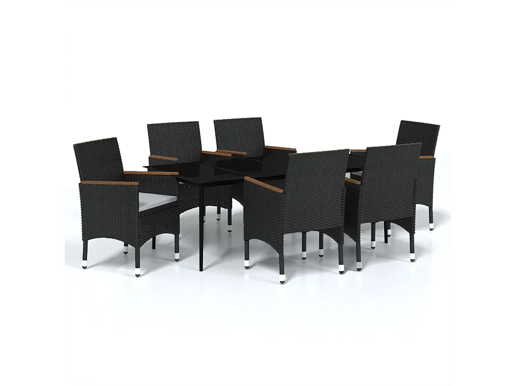 Mobilier de salle à manger de jardin avec coussins 7 pièces Noir