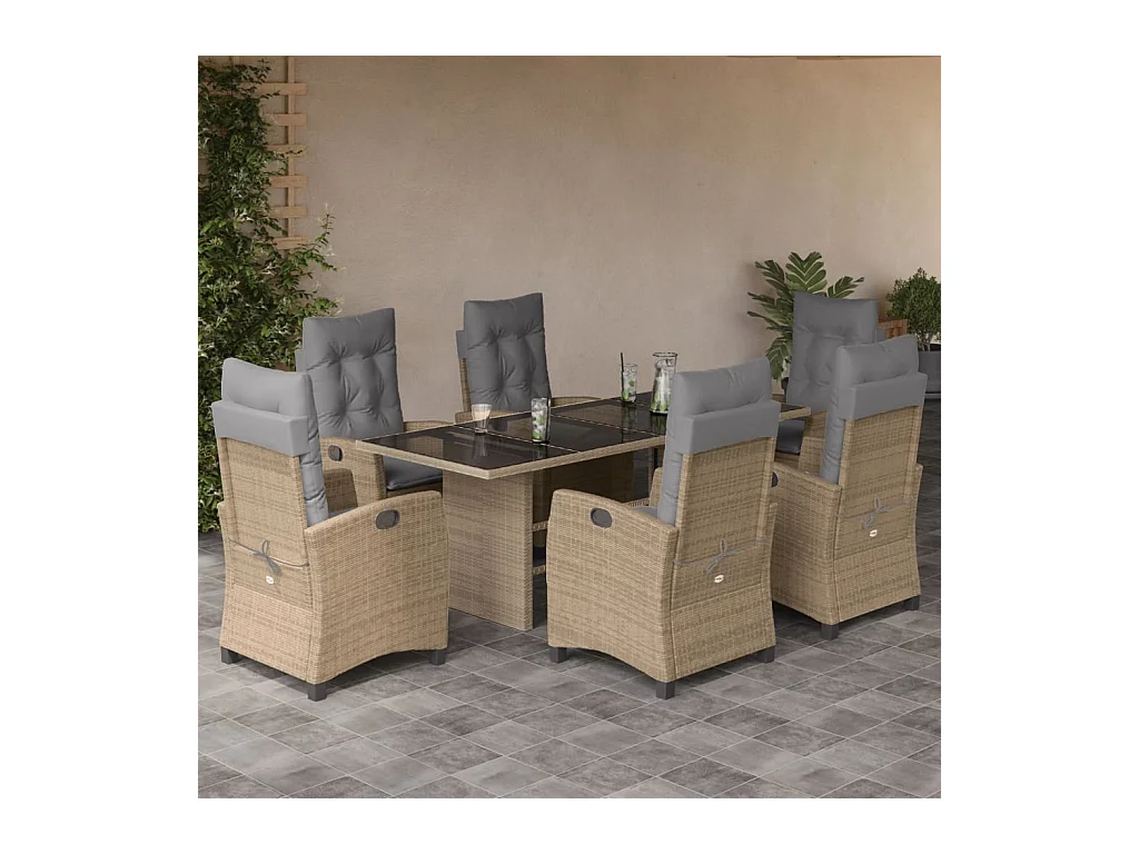 7-delige Tuinset met kussens poly rattan gemengd beige