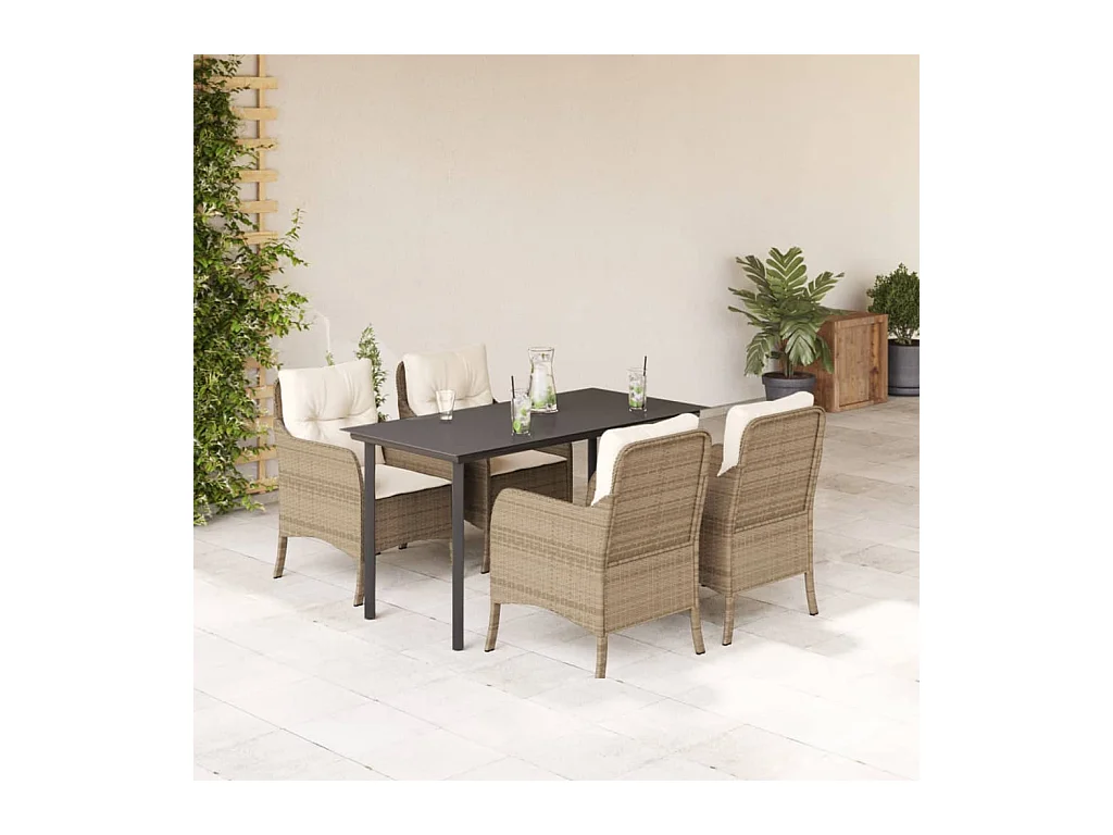 5-delige Tuinset met kussens poly rattan beige