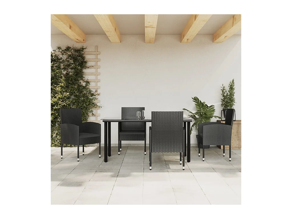 5-delige Tuinset poly rattan en staal zwart