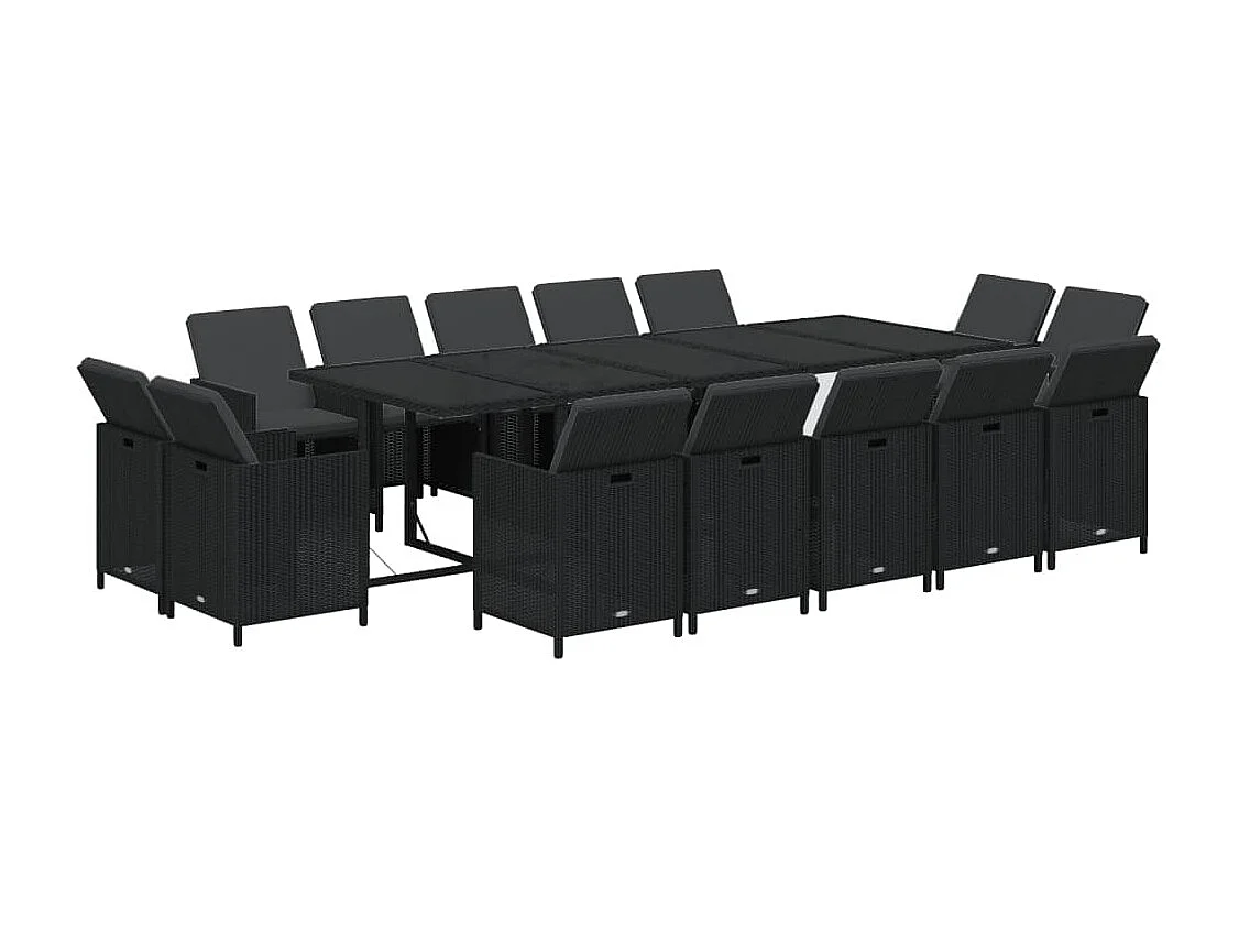 Set comedor de jardín 15 piezas con cojines ratán sintético negro