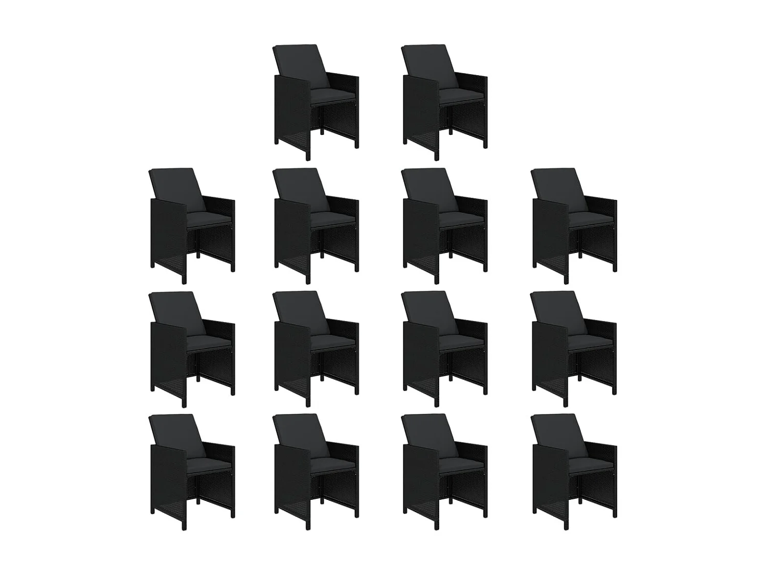 Set comedor de jardín 15 piezas con cojines ratán sintético negro