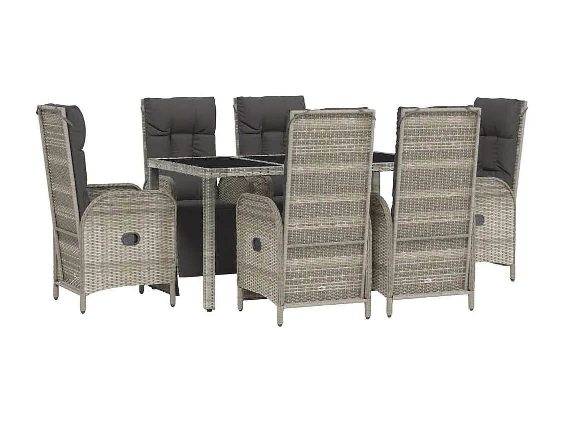 Mobilier à dîner de jardin et coussins 7 pièces gris rotin