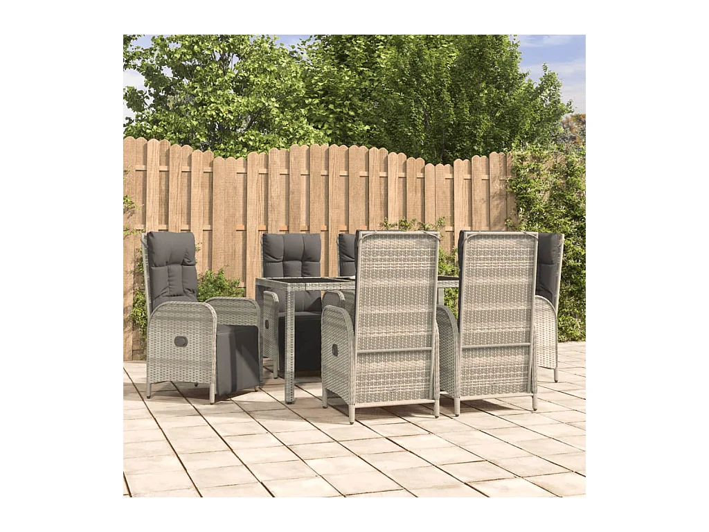 Mobilier à dîner de jardin et coussins 7 pièces gris rotin