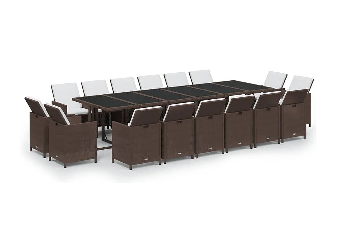 Ensemble à dîner de jardin coussins 17 pièces Résine tressée Marron